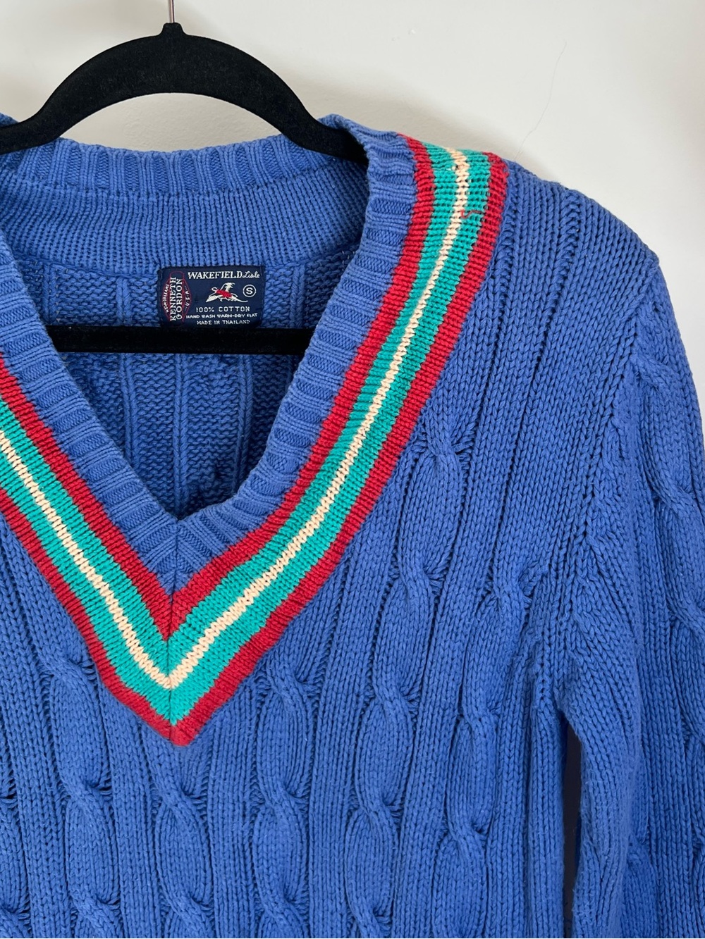 Vintage Kenneth Gordon Wakefield Blue Cotton V-Neck Sweater Small